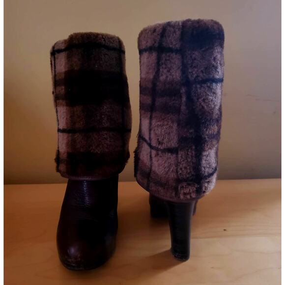 Ugg Australia Savoie Brown Leather Fold Down Platform Heeled Boots Shoes Size 8 - Picture 3 of 9